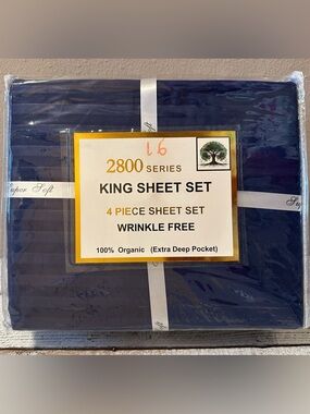 100% Organic Cotton Percale King Size Sheet Set - NIP
